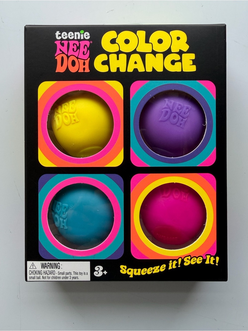 teenie NEE DOH Color Change Squeeze Balls - Yellow, Purple, Blue, Pink